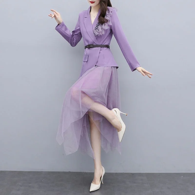 Insozkdg New Spring Autumn Office Lady Casual Belt Jacket Blazers Women's Asymmetry Mesh Tulle Skirt Suits Temperament Slim Sets
Insozkdg New Spring Autumn Office Lady Casual Belt Jacket Blazers Women's Asymmetry Mesh Tulle Skirt Suits Temperament Slim Sets