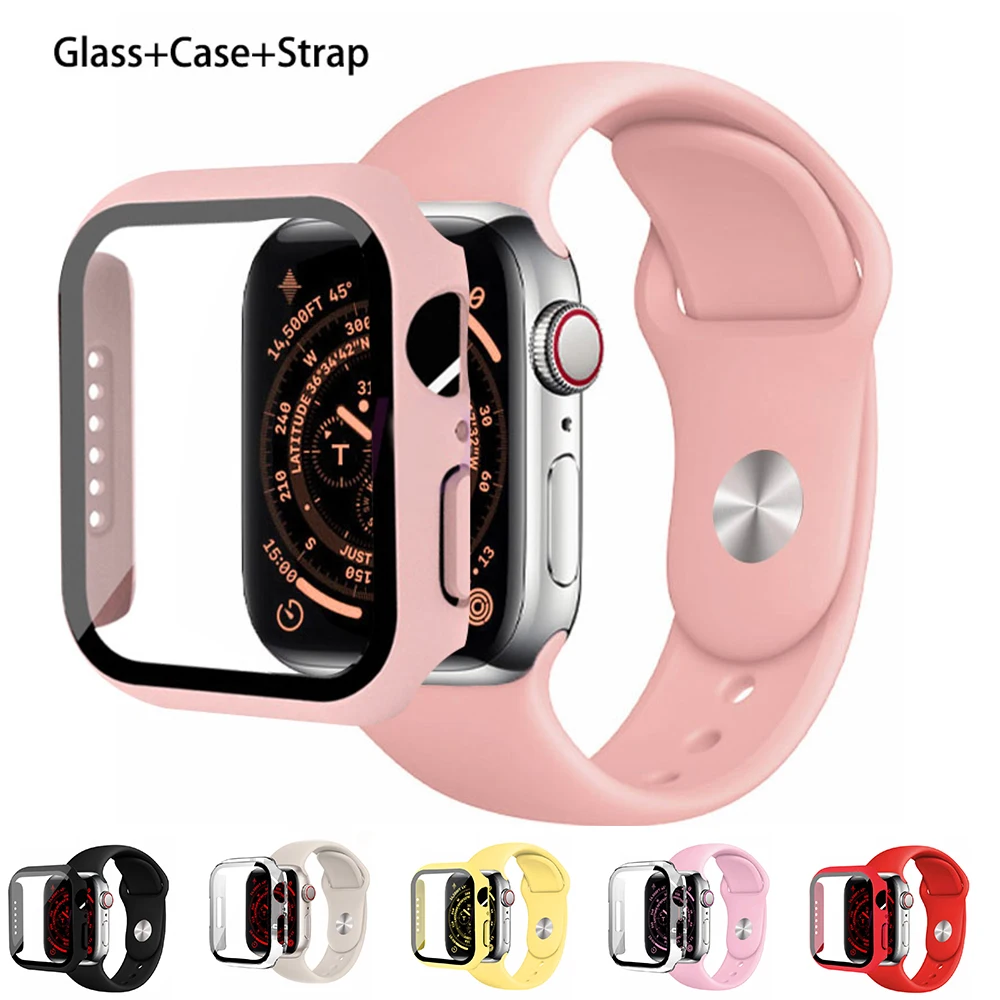 Glass+Case+Strap For Apple Watch band 44mm 45mm 40mm 41mmm 38mm 42mm 45 mm Silicone correa apple watch series 4 5 6 se 7 8 bands
Glass+Case+Strap For Apple Watch band 44mm 45mm 40mm 41mmm 38mm 42mm 45 mm Silicone correa apple watch series 4 5 6 se 7 8 bands
