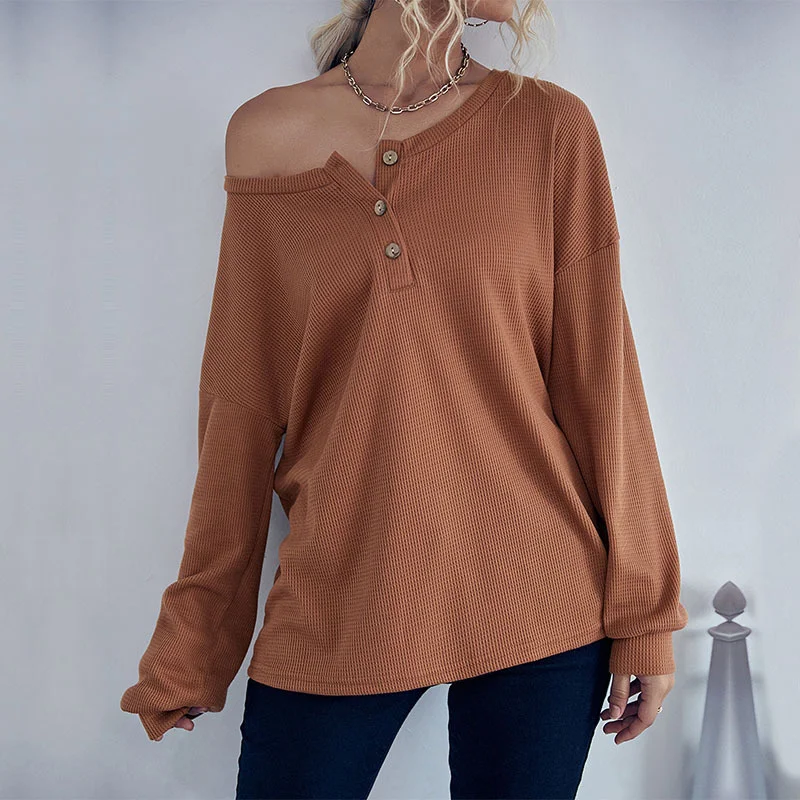 2022 Casual Long Sleeve Retro Baggy Off The Shoulder Sweater Thin Streetwear Women Ladies Fashion Tees Brown Tops Knitted Shirt
2022 Casual Long Sleeve Retro Baggy Off The Shoulder Sweater Thin Streetwear Women Ladies Fashion Tees Brown Tops Knitted Shirt