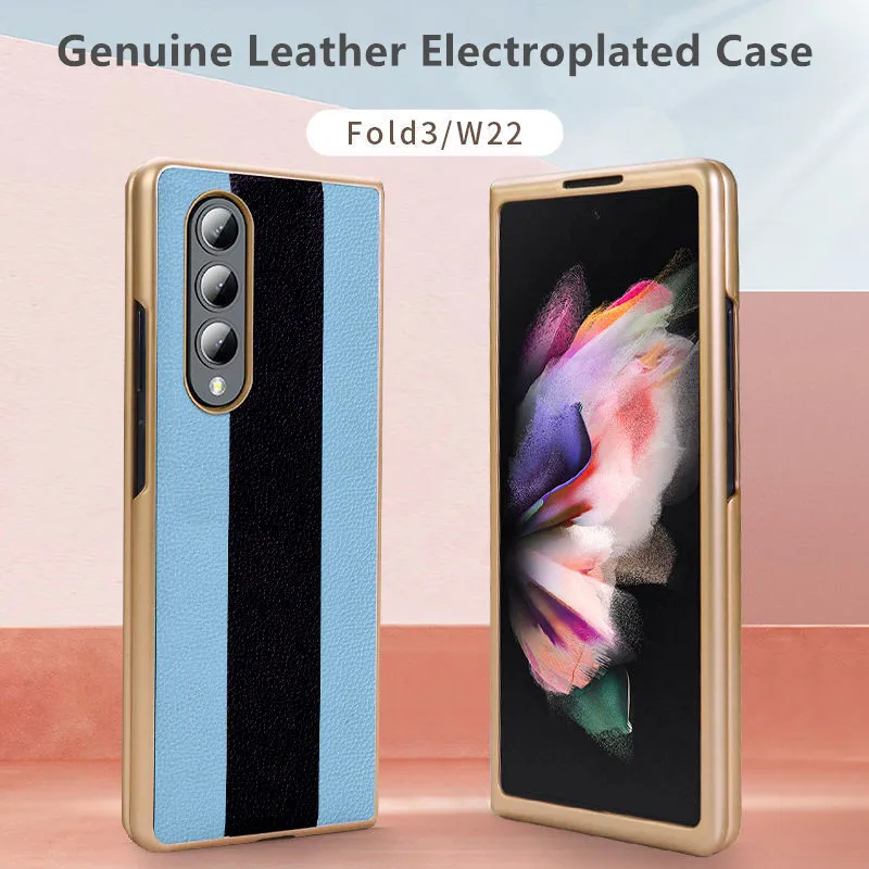 Luxury Genuine Leather Electroplated Glossy Frame Cover For Samsung Galaxy Z Fold 3 Fold3 Splicing Color Dual-Color Armor Case
Luxury Genuine Leather Electroplated Glossy Frame Cover For Samsung Galaxy Z Fold 3 Fold3 Splicing Color Dual-Color Armor Case