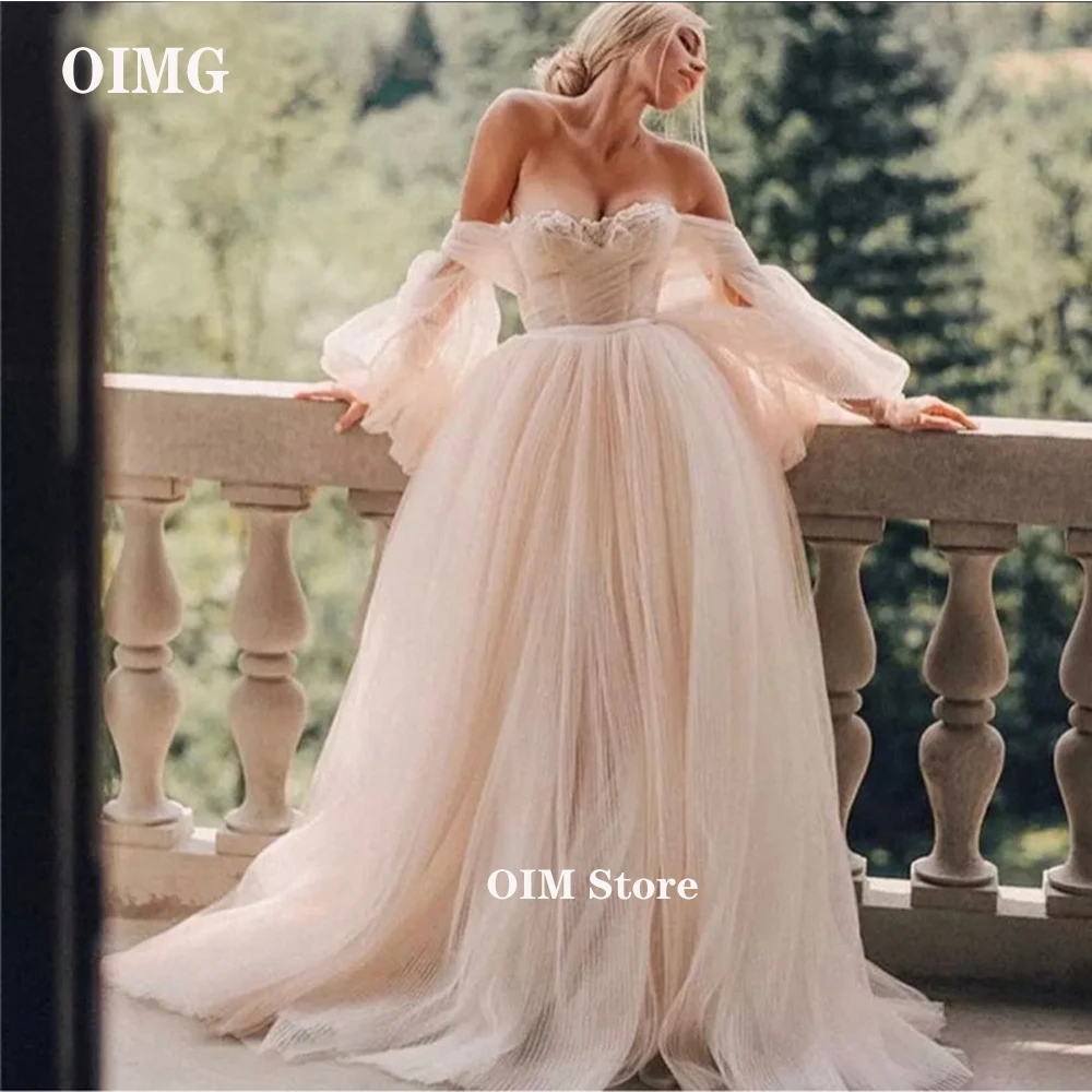 OIMG Fairy Draped Tulle Off the Shoulder Wedding Dresses Puff Long Sleeves Country Bridal Gowns Robe de mariage Vestidos
OIMG Fairy Draped Tulle Off the Shoulder Wedding Dresses Puff Long Sleeves Country Bridal Gowns Robe de mariage Vestidos