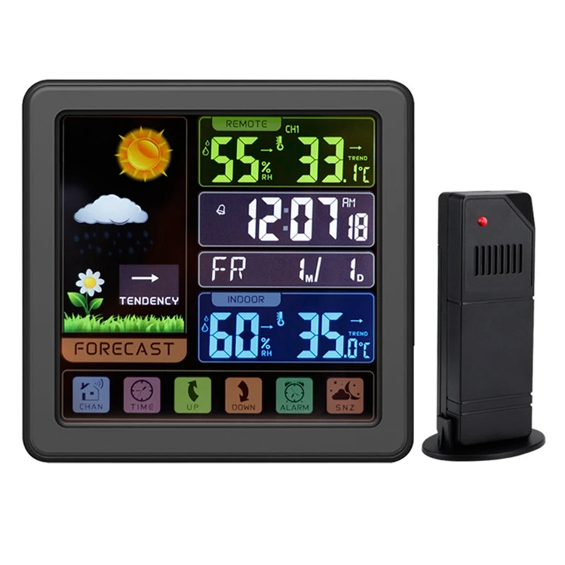 Weather Stations Wireless Indoor Outdoor Thermometer Home Weather Station Color LCD Hygrometer With Alarm Clock
Weather Stations Wireless Indoor Outdoor Thermometer Home Weather Station Color LCD Hygrometer With Alarm Clock