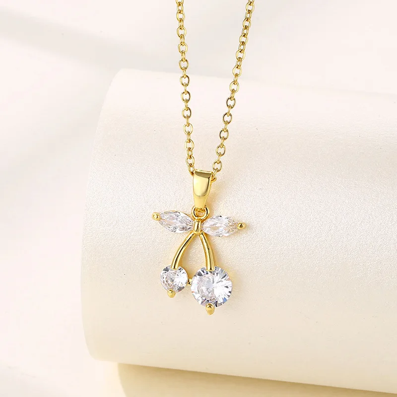 Sweet Style Gold Color Cherry Crystal Necklace Clear Crystal Fruit Pendant Choker Chain for Women Girls Gift Jewelry Accessories
Sweet Style Gold Color Cherry Crystal Necklace Clear Crystal Fruit Pendant Choker Chain for Women Girls Gift Jewelry Accessories