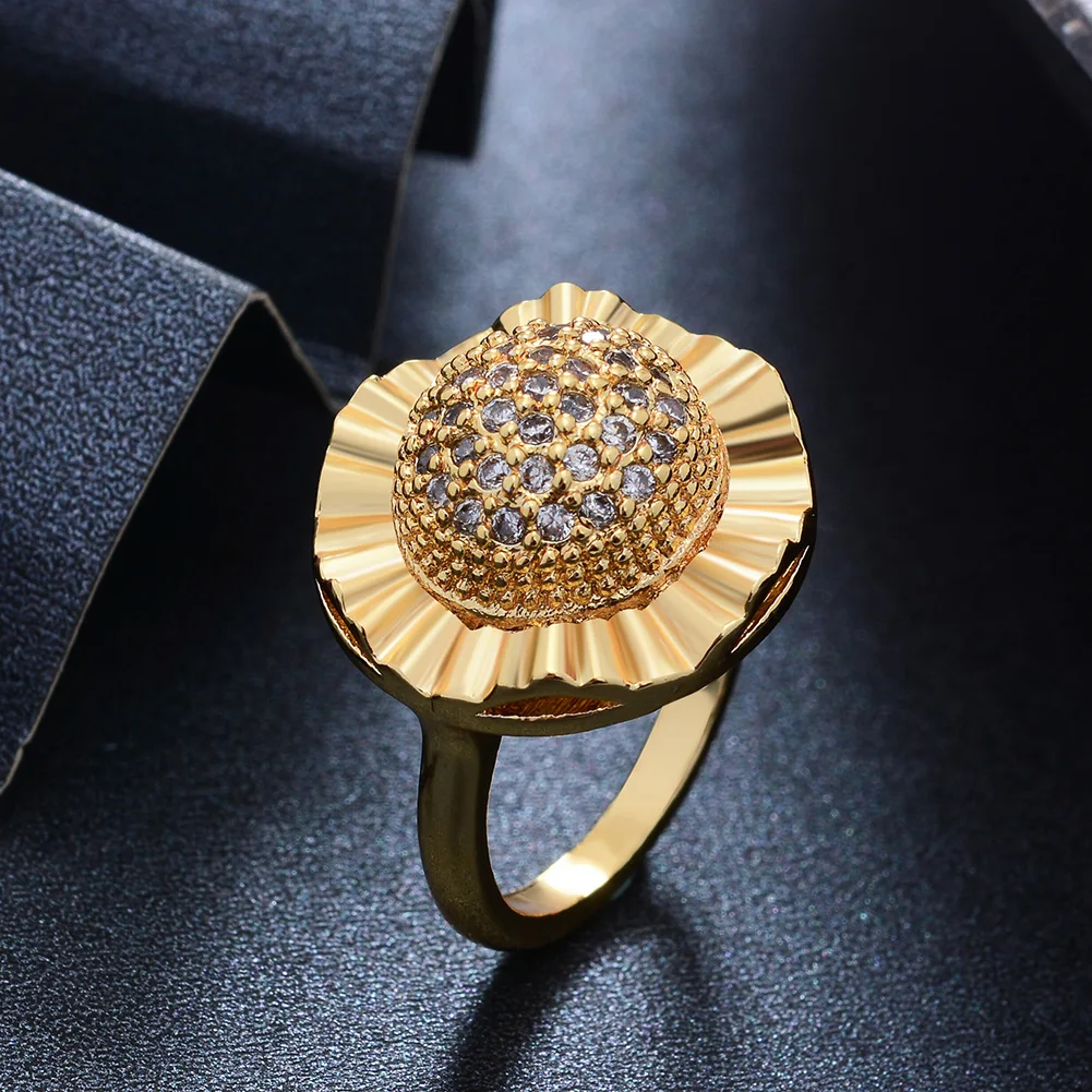 

Rings Ethiopia 24k Dubai Gold Color Rings For Women Flower African Party Wedding Rings Hallowe Gift