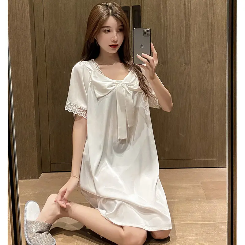 Women Satin Bow Nightgown Casual Nightwear Sexy Lace Trim Sleepwear Kawaii Lolita Home Dressing Gown Bride Sleepshirt Lingerie
Women Satin Bow Nightgown Casual Nightwear Sexy Lace Trim Sleepwear Kawaii Lolita Home Dressing Gown Bride Sleepshirt Lingerie