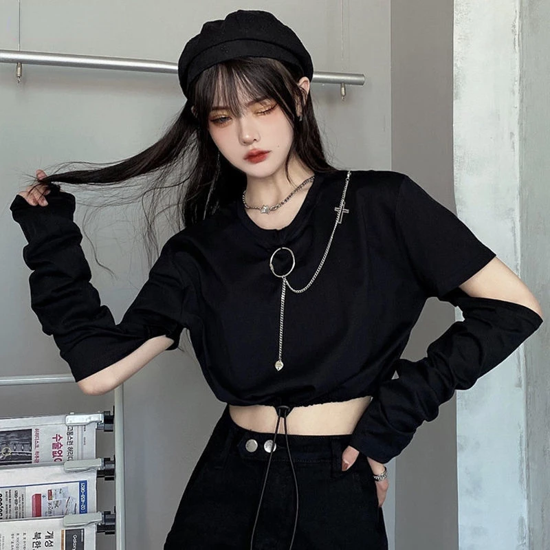 Solid T-shirts Women Removable Sleeve Sequined Chain Japanese Style Harajuku Trendy Goth Y2k Female Crop Top Hot Sale Popular
Solid T-shirts Women Removable Sleeve Sequined Chain Japanese Style Harajuku Trendy Goth Y2k Female Crop Top Hot Sale Popular