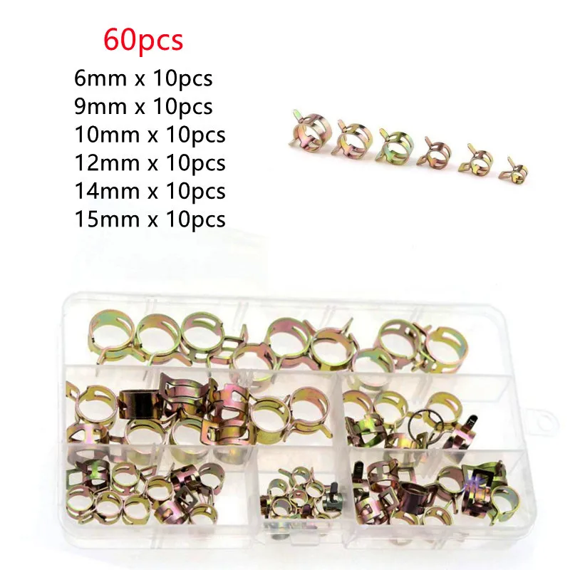 60Pcs Spring Band Type Action Fuel Line Silicone Vacuum Hose Pipe Clamp Low Pressure Air Clip Clamps Fasteners Assortment Kit
60Pcs Spring Band Type Action Fuel Line Silicone Vacuum Hose Pipe Clamp Low Pressure Air Clip Clamps Fasteners Assortment Kit