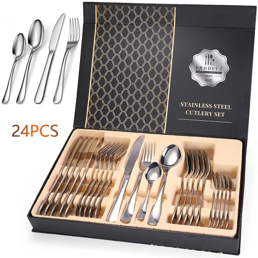 24 Piece Silverware Flatware Cutlery Set,Stainless Steel Utensils Service For 6, Include Knife Fork Spoon, ,
24 Piece Silverware Flatware Cutlery Set,Stainless Steel Utensils Service For 6, Include Knife Fork Spoon, ,
