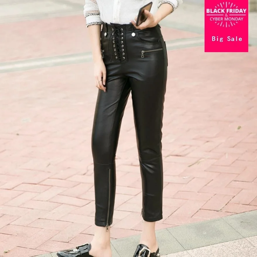 pants Winter women's genuine leather high waist lace up Sheep skin trousers female Bottom zippe real leather pencil pants L1592
pants Winter women's genuine leather high waist lace up Sheep skin trousers female Bottom zippe real leather pencil pants L1592