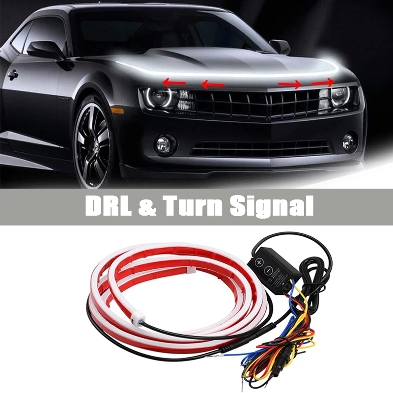 

1.8m Car Hood Light LED Strip With Turn Signal Daytime Running Lights Waterproof Flexible DRL Auto Headlight Ambient Lamp 12V
