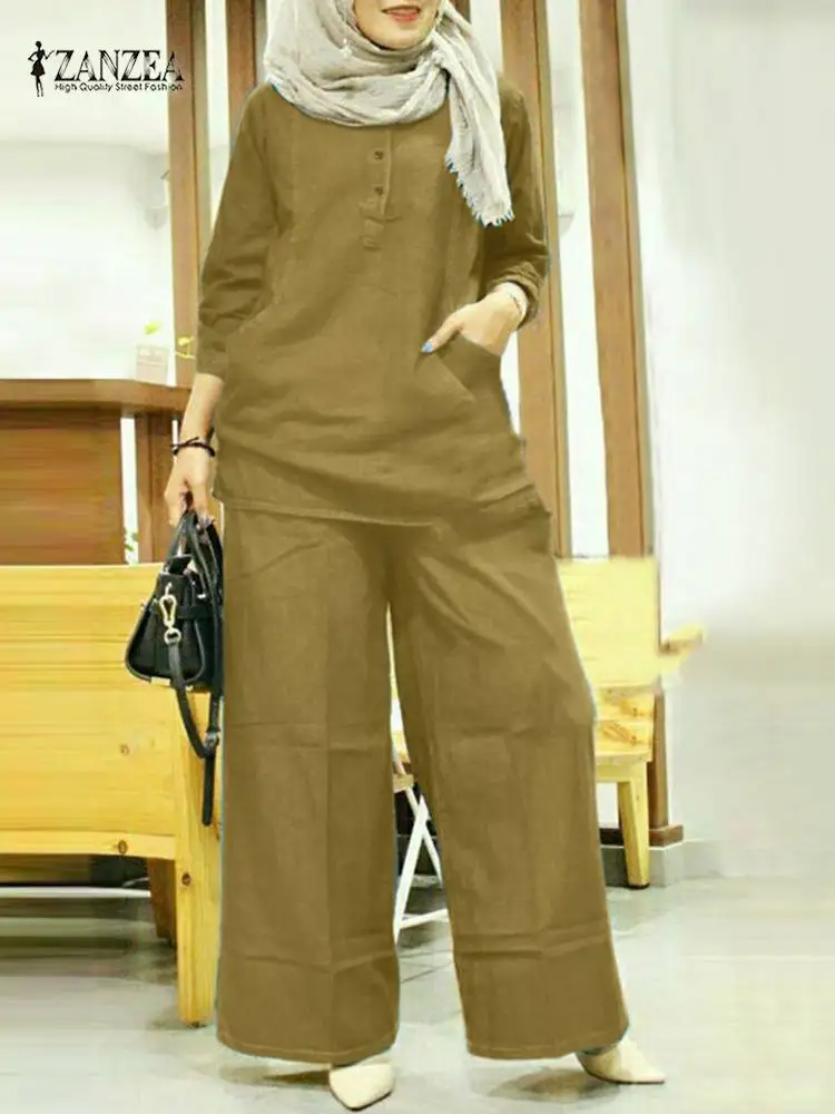 2PCS Vintage Woman Spring Blouses Traksuits Solid Pants Muslim Sets ZANZEA 2022 Long Sleeve Tops and Elastic Waist Pants Female
2PCS Vintage Woman Spring Blouses Traksuits Solid Pants Muslim Sets ZANZEA 2022 Long Sleeve Tops and Elastic Waist Pants Female