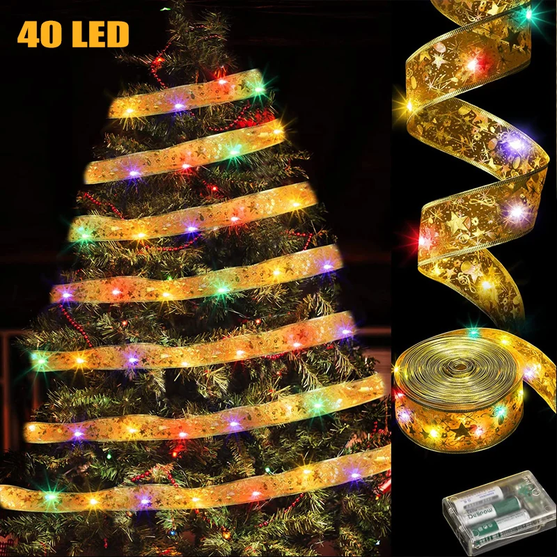 4M 40LED Christmas Ornaments Fairy Lights Strings Battery Xmas Tree Ribbon Bows Colorful Light New Year Wedding Home Decorations
4M 40LED Christmas Ornaments Fairy Lights Strings Battery Xmas Tree Ribbon Bows Colorful Light New Year Wedding Home Decorations