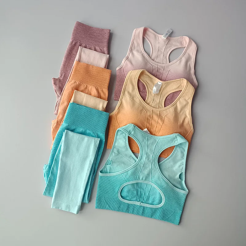 Seamless Sports Suits Women Gradient Crop Top Sports Bra High Waist Yoga Shorts Sets 2Pcs Gym Clothing Sexy Workout Set Outfits
Seamless Sports Suits Women Gradient Crop Top Sports Bra High Waist Yoga Shorts Sets 2Pcs Gym Clothing Sexy Workout Set Outfits