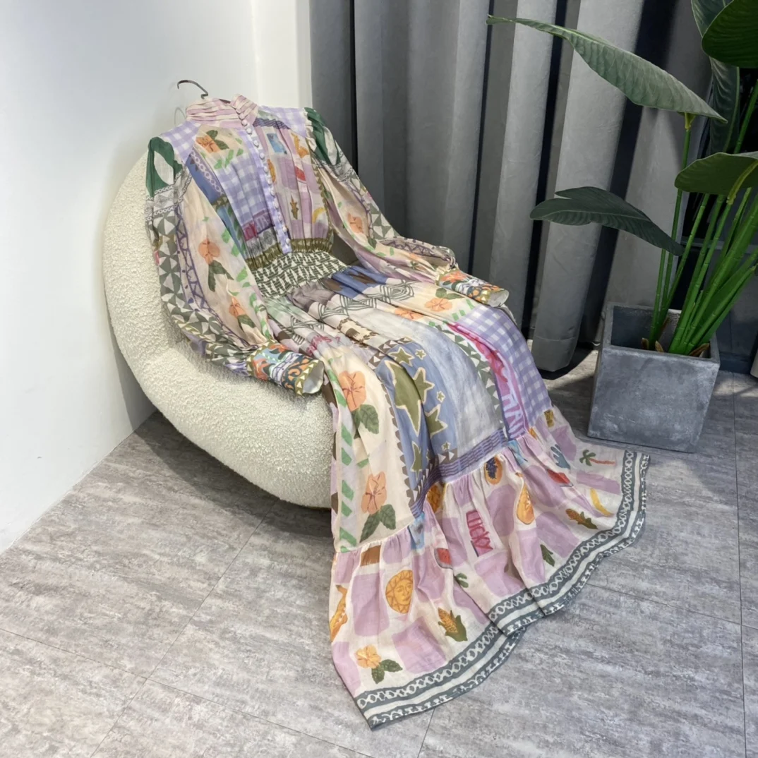 High Quality Ramie Ankle-Length Lantern Sleeve Rainbow Fruit Vegetable Stars Plaid Print 2022 Spring Prairie Chic Woman Dress
High Quality Ramie Ankle-Length Lantern Sleeve Rainbow Fruit Vegetable Stars Plaid Print 2022 Spring Prairie Chic Woman Dress