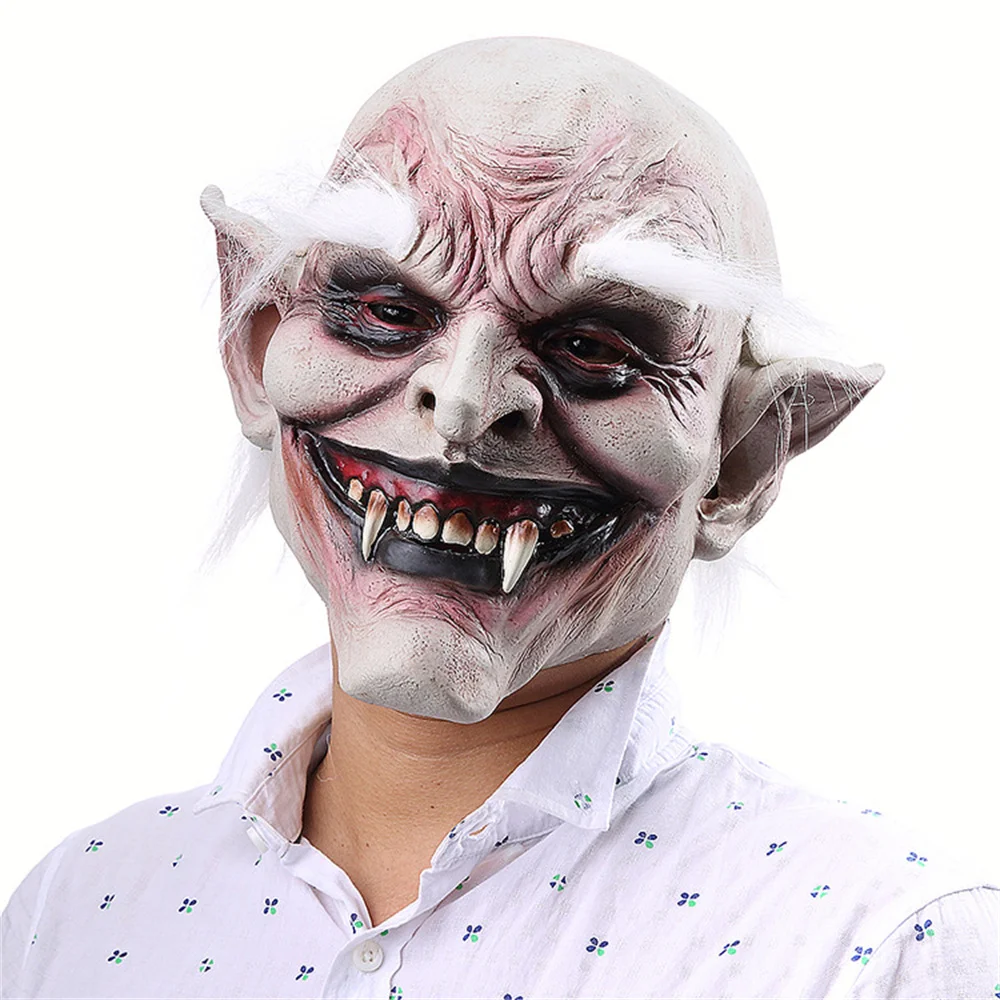 

White Eyebrow Old Demon Halloween Terror Demon Mask Vampire Ghost House Dressing Prop Latex Headgear Party Prop coslay Mask