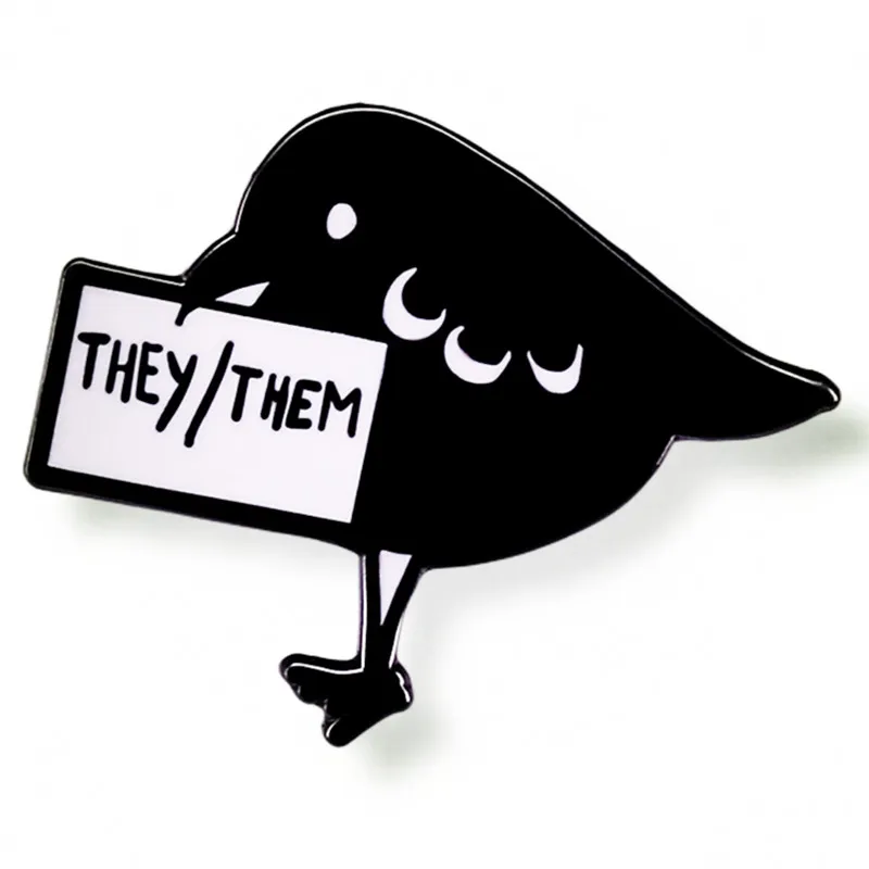 

Crow They Them Pronouns Enamel Pin Brooch Metal Badges Lapel Pins Brooches for Backpacks Luxury Designer Jewelry Accessories