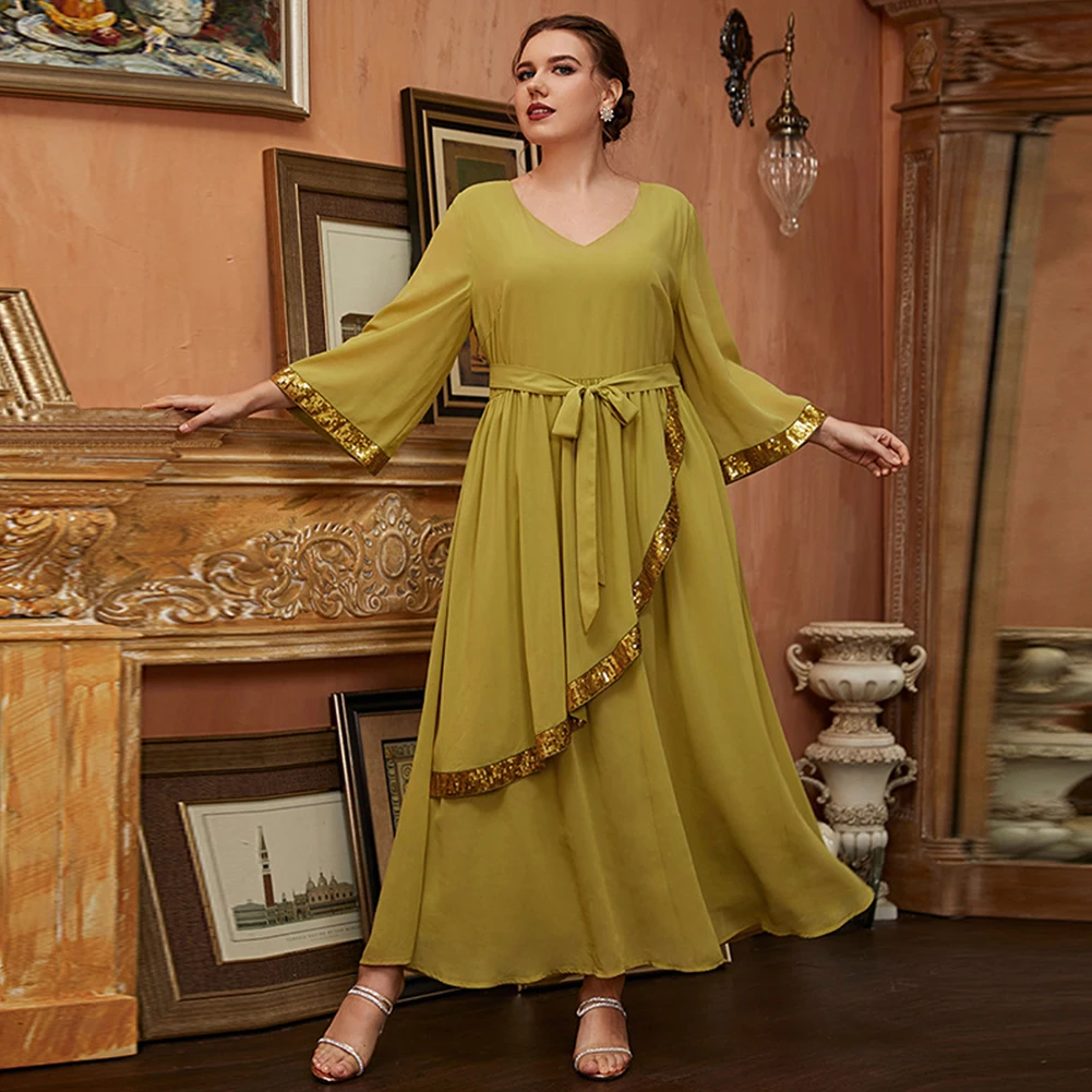 2022 Women Plus Size Maxi Retro Loose Yellowish Green Style Dresses Long Sleeve Muslim Evening Party Clothing Chiffon L-3XL 4XL
2022 Women Plus Size Maxi Retro Loose Yellowish Green Style Dresses Long Sleeve Muslim Evening Party Clothing Chiffon L-3XL 4XL