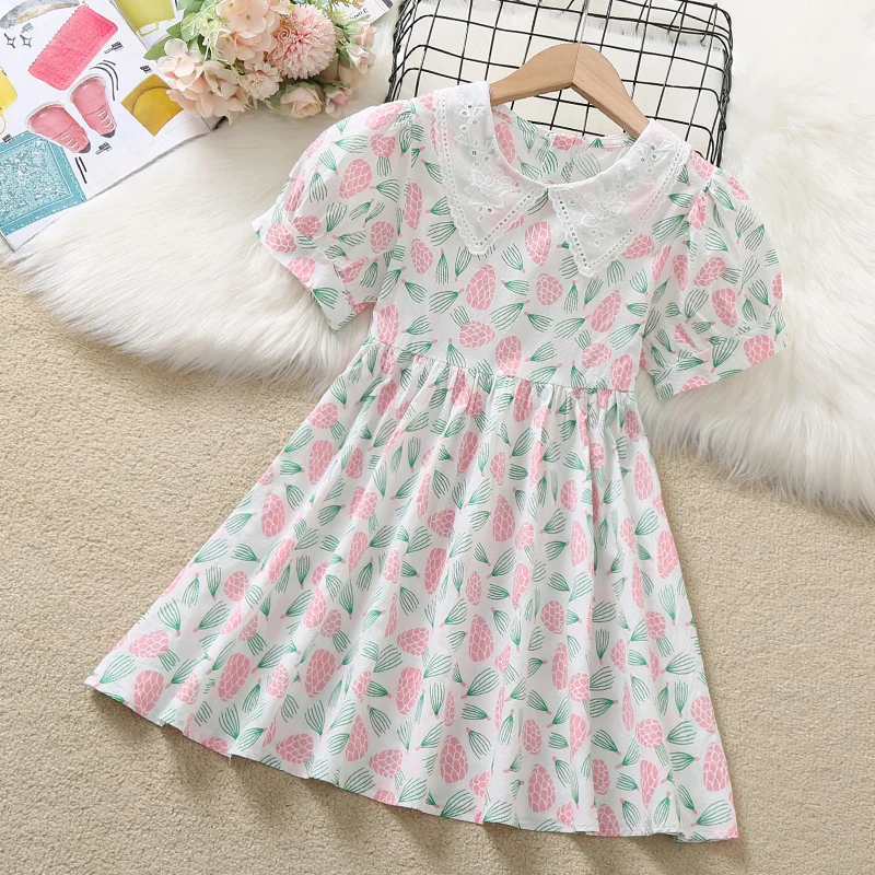 

Girls Dresses Floral Print Cotton Kids Summer Dress Baby Girls Clothes Children Clothing Teenagers School Costume 6 8 10 12Years