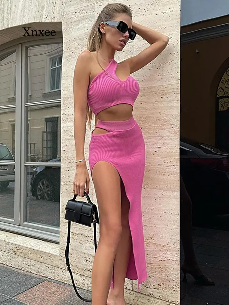Women Knitted Two Piece Set Sexy One Shoulder Cut Out Bustier Crop Top+High Waist Irregular Split Midi Skirt Outfits 2022 Summer
Women Knitted Two Piece Set Sexy One Shoulder Cut Out Bustier Crop Top+High Waist Irregular Split Midi Skirt Outfits 2022 Summer