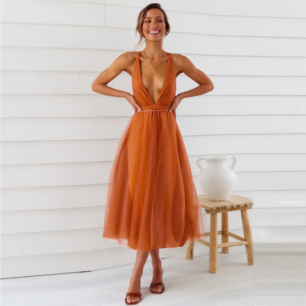 Summer New Women's Suspender Dress Fashion Temperament Sexy Mesh Elegant Bandage Backless V-neck Women's Dress Suspender Dress
Summer New Women's Suspender Dress Fashion Temperament Sexy Mesh Elegant Bandage Backless V-neck Women's Dress Suspender Dress