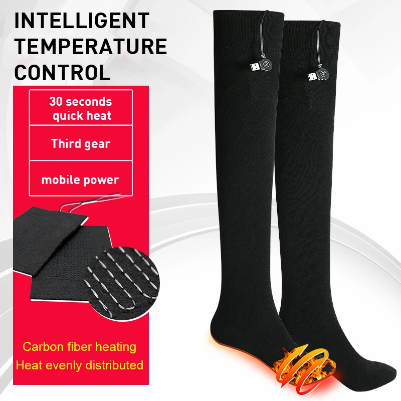 

Зимние теплые лыжные носки с высокой подогревом, мужские и женские носки с USB-зарядкой, носки из углеродного волокна с подогревом, носки для спорта на открытом воздухе, велосипедные носки