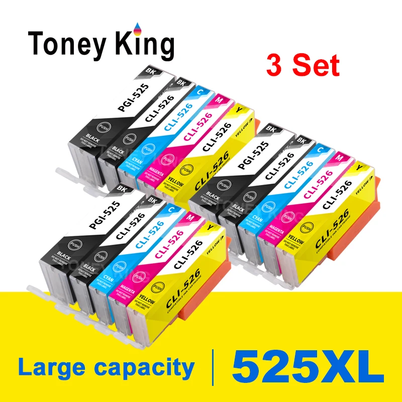 

Toney King 3 комплекта PGI525 PGI 525 CLI 526 чернильные картриджи для принтера Canon Pixma iP4850 ix6550 MG5150 MG5250 MG6150 MG8150 MX885