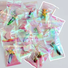 20Packs 4 Styles Resealable Holographic Bags Cute Eyelash Packaging Bags For Lip Gloss Lash Foil Small Ziplock Bags