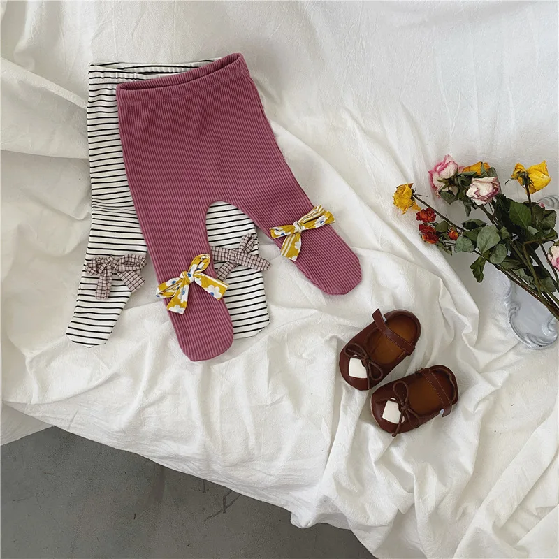 

Freely Move 2023 New Leggings Kids Girls Tights 2023 New Children Pantyhose Striped Bow Knitted Baby Girls Tights Sweet Pants