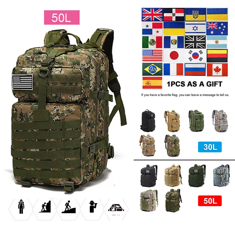 

Туристические рюкзаки 30 л/50 л, тактическая дорожная сумка, переносная сумка MOLLE 3P для альпинизма