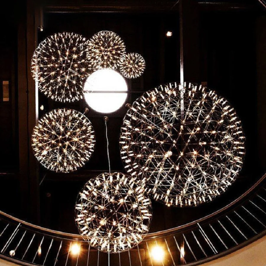 Creative sphere spark ball led chandelier starry bar stainless steel engineering atrium staircase shopping mall pendant lamp
Creative sphere spark ball led chandelier starry bar stainless steel engineering atrium staircase shopping mall pendant lamp