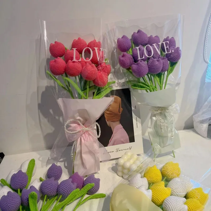 1pcs Knit Flower Rose Tulips Fake Flowers Bouquet Wedding Decoration Hand-woven Home Table Decorate Creative Knitting Bouquet
1pcs Knit Flower Rose Tulips Fake Flowers Bouquet Wedding Decoration Hand-woven Home Table Decorate Creative Knitting Bouquet