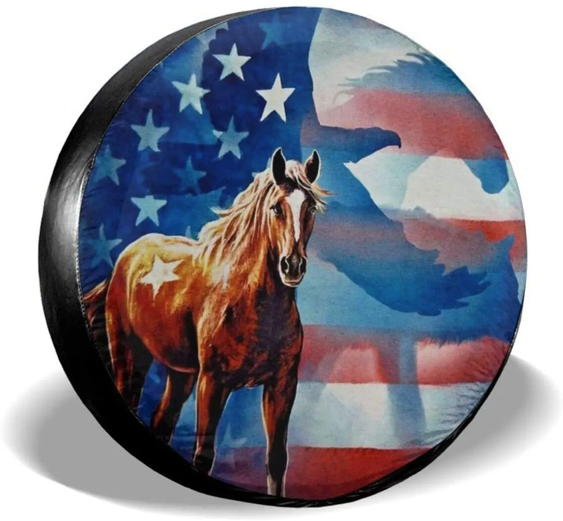 

Spare Tire Cover Horse Bald Eagle American Flag Tire Cover Waterproof Dust-Proof Universal for Jeep,Trailer, RV, SUV and Many Ve