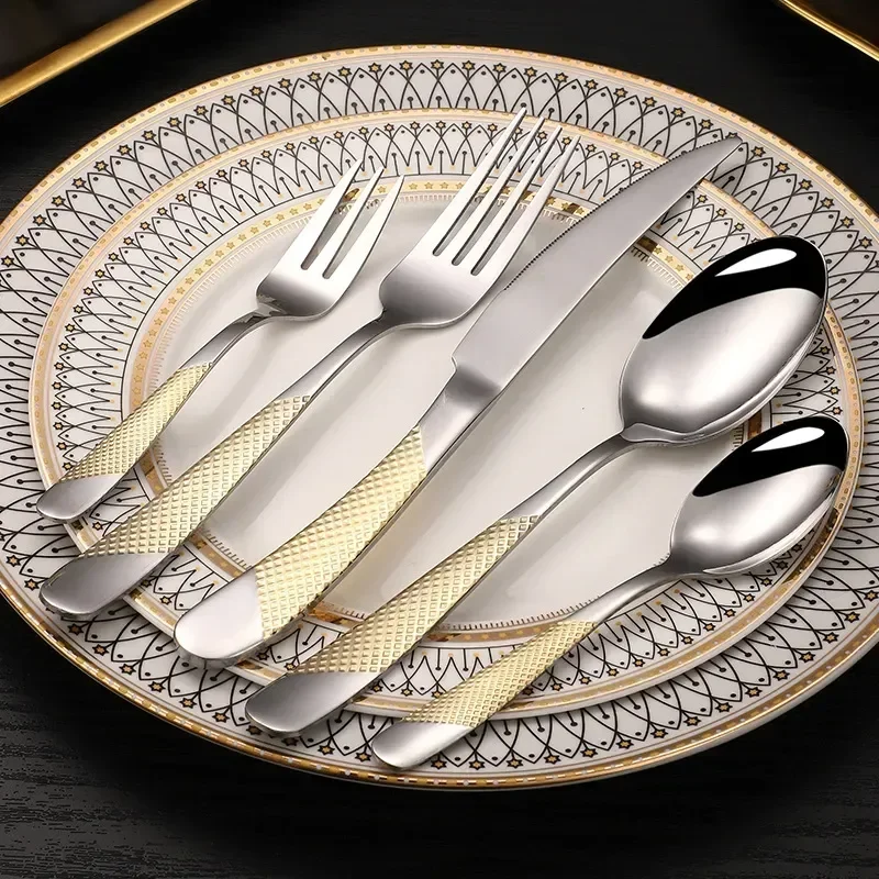 

Spoon Flatware Steak Set Cutlery Gold Fork Stainless Knife Western Dinnerware Luxury 30pcs Tableware Steel Set