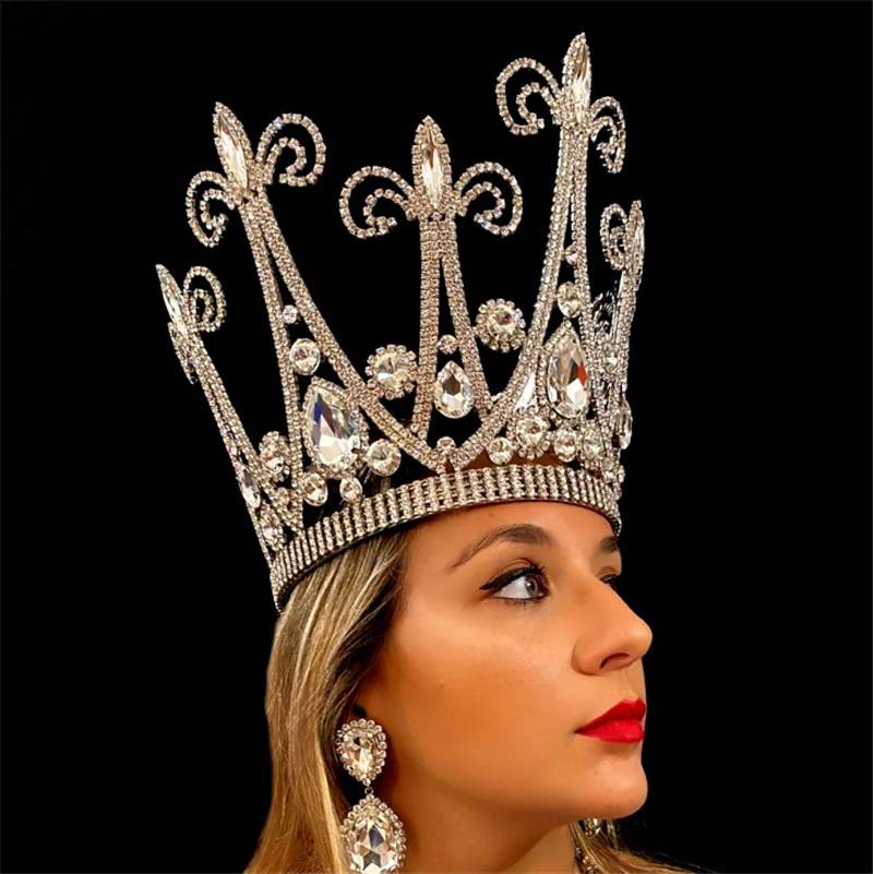 

Luxury Sparkling Baroque Large Crystal Bridal Tiara Crown Royal Queen Princess Pageant Rhinestone Crown Jewelry Hair Accessories