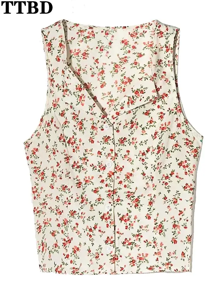 TTBD Women 2022 fashion new small floral print cropped blouse Summer vintage Sleeveless lapel female shirts blusas chic tops
TTBD Women 2022 fashion new small floral print cropped blouse Summer vintage Sleeveless lapel female shirts blusas chic tops