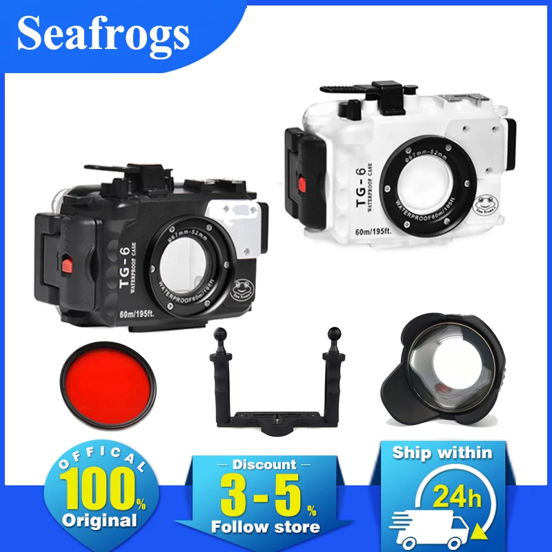 

SeaFrogs 60m/195ft Underwater Diving Waterproof Housing Camera Case for Olympus TG-6 TG6 Waterproof Camera Bags