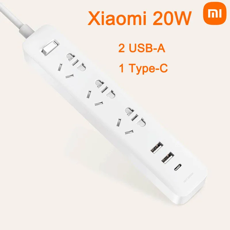 Фото Штепсельная Вилка Xiaomi Mijia MI QC 3 0 20 Вт удлинитель с быстрой зарядкой розетки 2 USB-A 1