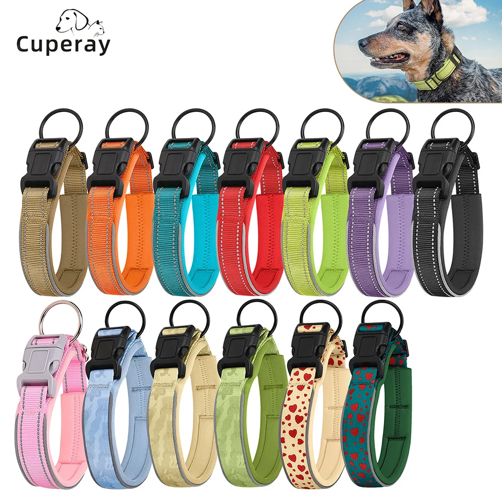 

Nylon Reflective Dog Collar Adjustable Medium To Large Pet Collar with Neoprene Lining and Alloy Ring Dog Collar Dog Accessories