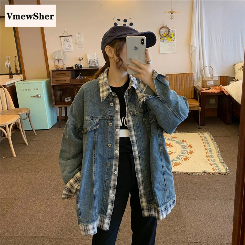 Женская джинсовая куртка VmewSher, демисезонная рубашка в клетку с длинным рукавом, джинсовая куртка в стиле пэчворк
Женская джинсовая куртка VmewSher, демисезонная рубашка в клетку с длинным рукавом, джинсовая куртка в стиле пэчворк