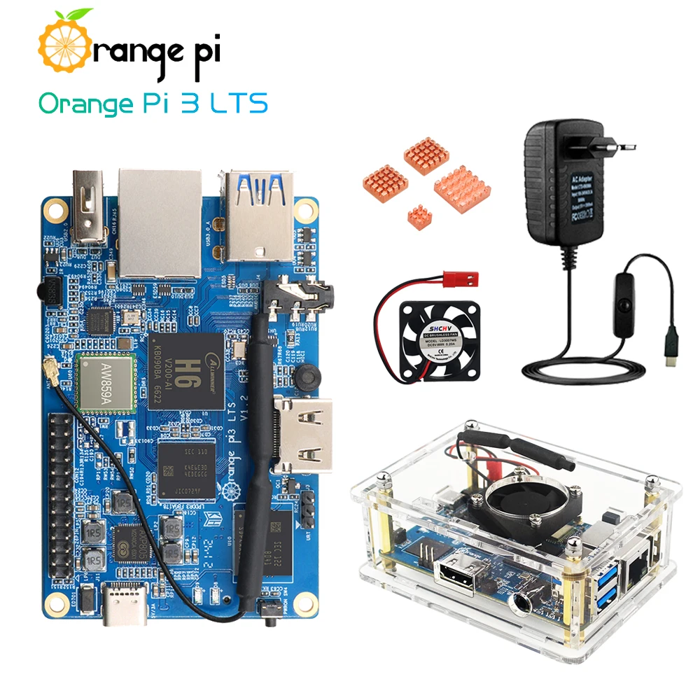 Orange Pi 3 LTS 2G RAM 8G EMMC WIFI+BT5.0 AllWinner H6 SoC Optional Acrylic Case Power Adapter Heat Sink Fan HDMI-comaptible 
Orange Pi 3 LTS 2G RAM 8G EMMC WIFI+BT5.0 AllWinner H6 SoC Optional Acrylic Case Power Adapter Heat Sink Fan HDMI-comaptible