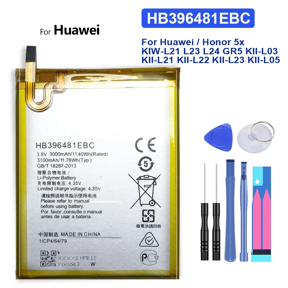 

HB396481EBC 3100mAh Battery For Huawei Honor 5x Honor5X KIW-L21 L23 L24 GR5 KII-L21 KII-L22 KII-L23 KII-L03 KII-L05 + Free Tools