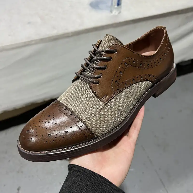 New Brogue Shoes Men Shoes PU Color Matching Fashion Business Casual Round Toe Hollow Stitching Canvas Classic Dress Shoes CP186
New Brogue Shoes Men Shoes PU Color Matching Fashion Business Casual Round Toe Hollow Stitching Canvas Classic Dress Shoes CP186