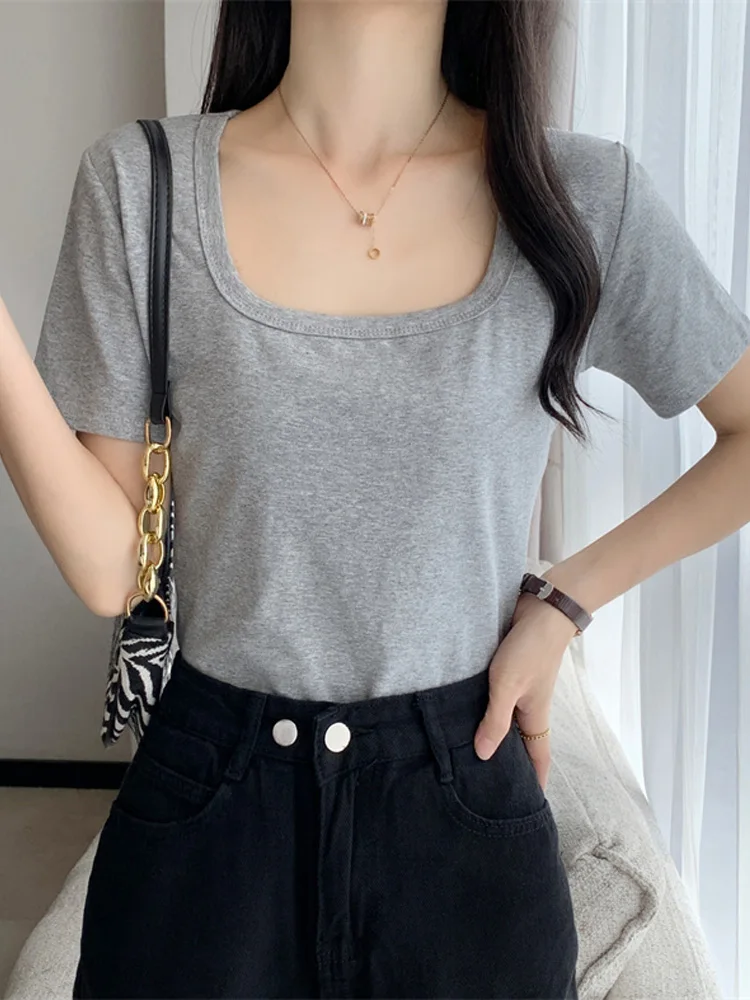 Summer sexy slim T-shirt harajuku crop top Woman Tshirts solid Short-Sleeve T-shirt Women black gray short Tops Mujer Camisetas
Summer sexy slim T-shirt harajuku crop top Woman Tshirts solid Short-Sleeve T-shirt Women black gray short Tops Mujer Camisetas