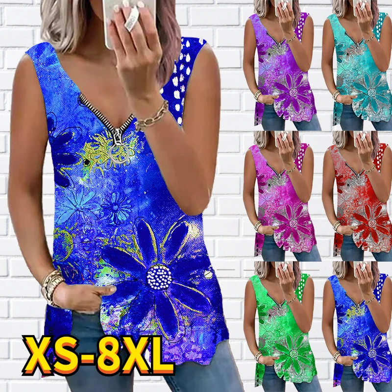 2022 Women Summer tank tops Loose Zipper sleeveless V-neck print vest flower Sexy Streetwear Fashion plus size Basic pullover
2022 Women Summer tank tops Loose Zipper sleeveless V-neck print vest flower Sexy Streetwear Fashion plus size Basic pullover