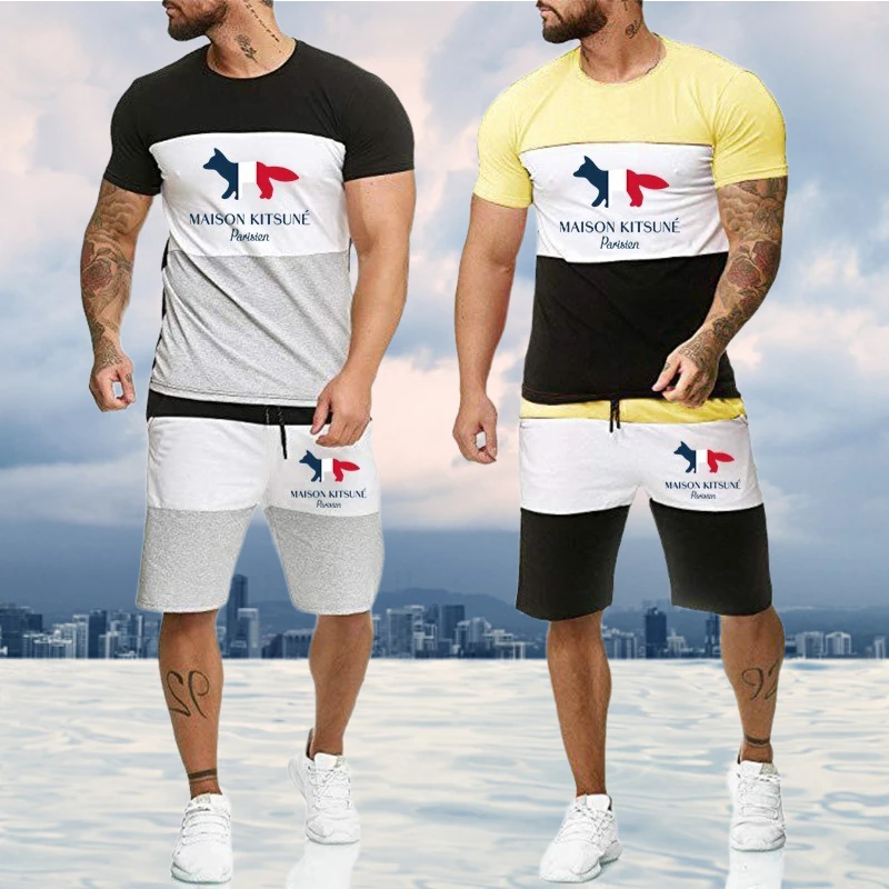 Men's KITSUNE Print Tracksuits Short Sleeve T-shirt and Shorts Suit Casual Striped Streetwear Summer Bodybuilding Clothing
Men's KITSUNE Print Tracksuits Short Sleeve T-shirt and Shorts Suit Casual Striped Streetwear Summer Bodybuilding Clothing