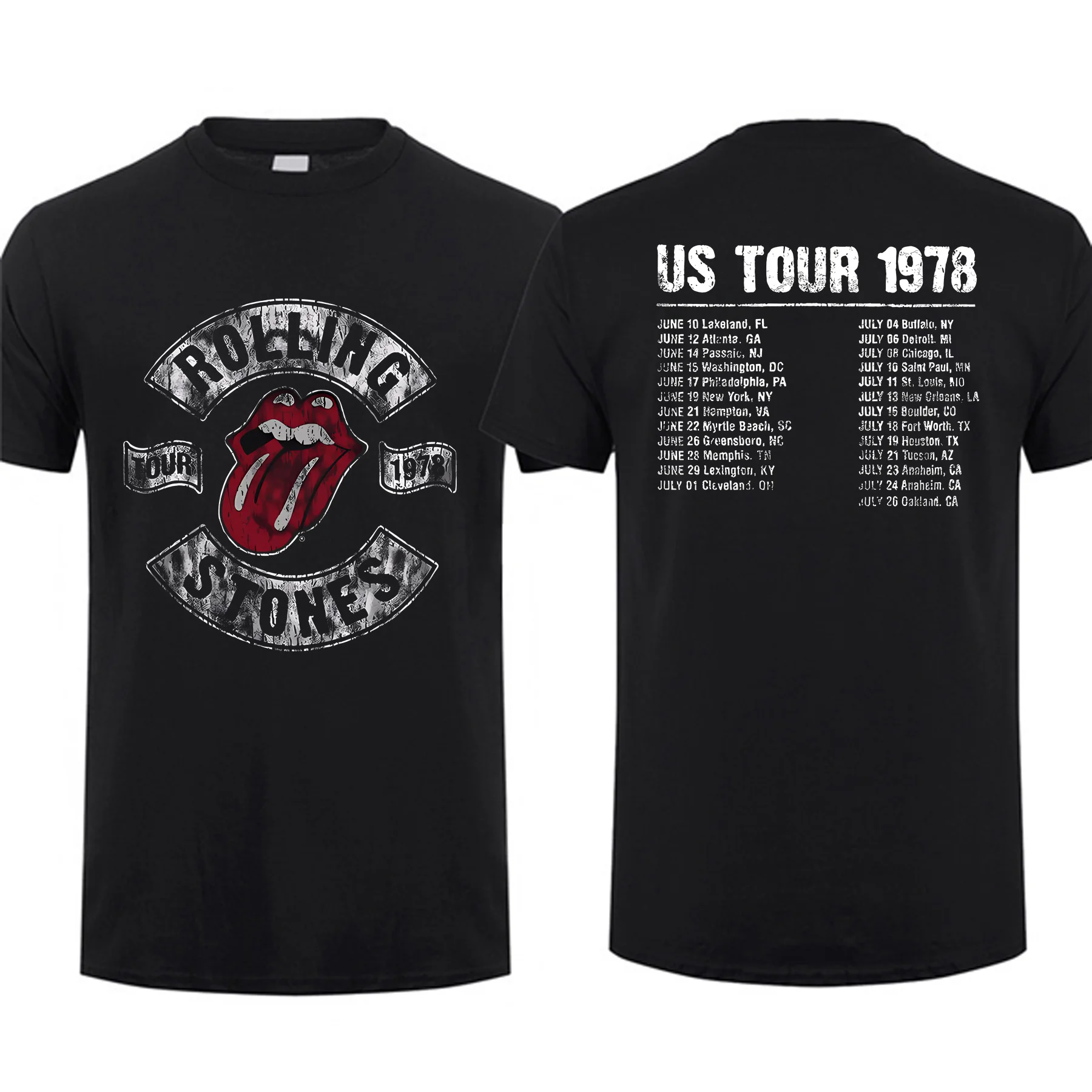 

Amazing Tees Men The Rolling Stones US Tour 1978 Music T Shirt Double-sided Casual Oversized T-shirt Graphic Short Sleeve S-3XL