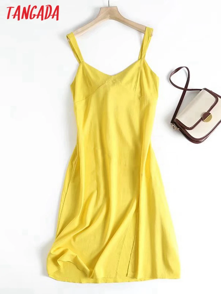 Tangada Women's Summer Yellow Cotton Linen Back Bow Dress Strap Sleeveless 2022 Fashion Lady Elegant Dresses 4C49
Tangada Women's Summer Yellow Cotton Linen Back Bow Dress Strap Sleeveless 2022 Fashion Lady Elegant Dresses 4C49