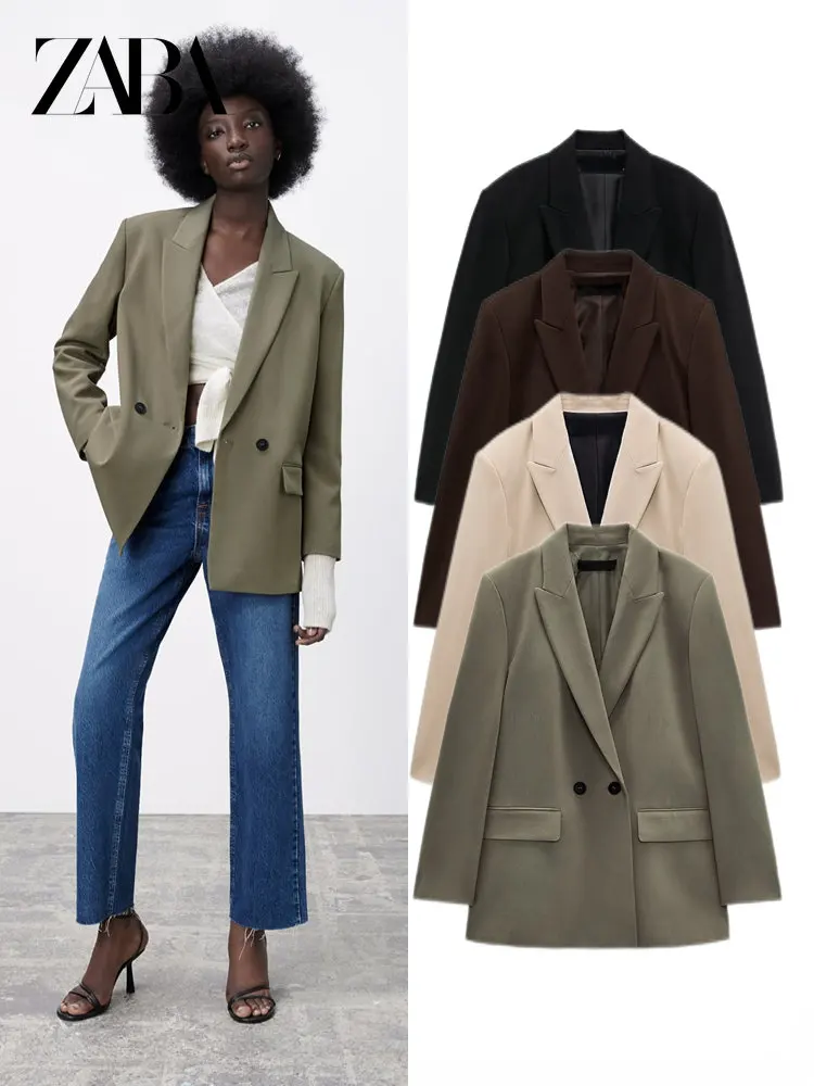 ZABA женский модный двубортный свободный облегающий блейзер, винтажное пальто с длинным рукавом и карманами, женская верхняя одежда, шикарная Veste Femme 
ZABA женский модный двубортный свободный облегающий блейзер, винтажное пальто с длинным рукавом и карманами, женская верхняя одежда, шикарная Veste Femme