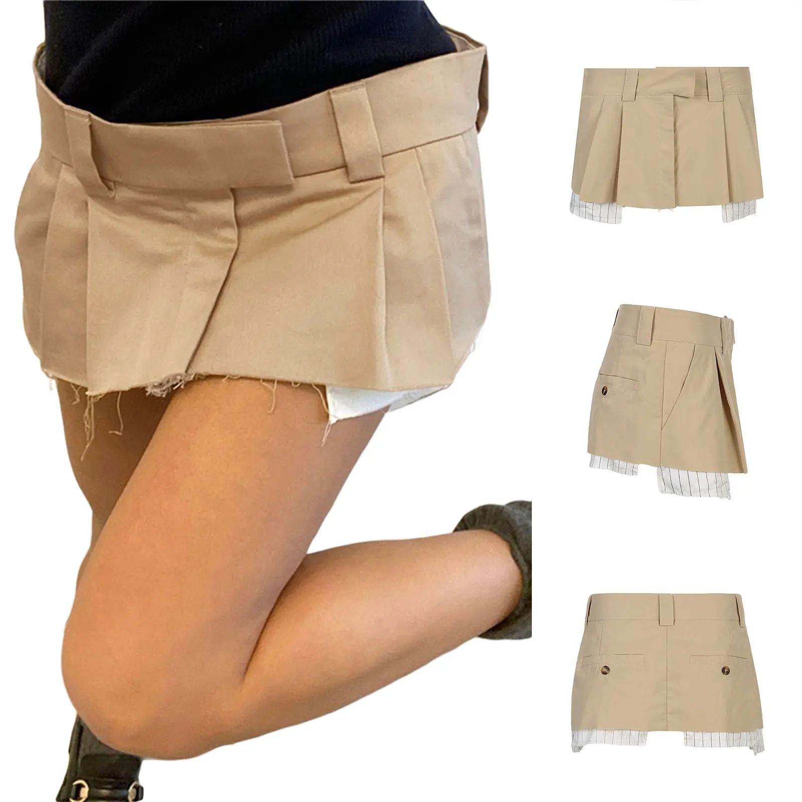 Women's Summer Short A-line Skirt Khaki Fashionable Low Waist Pleated Patchwork Skirts
Women's Summer Short A-line Skirt Khaki Fashionable Low Waist Pleated Patchwork Skirts