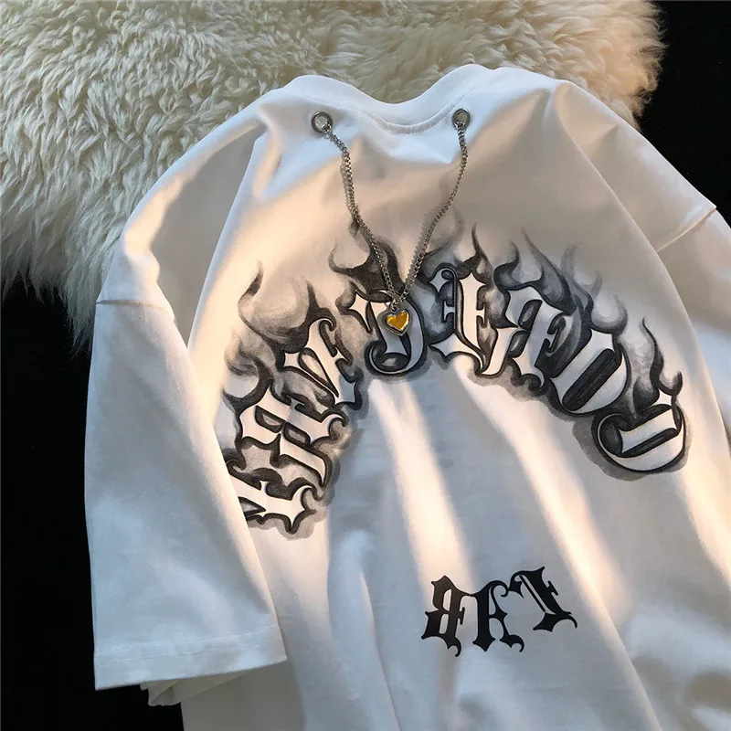 Woman Tshirts Harajuku Flame Letter Chain Gothic Tshirts O-neck Vintage Fairycore Grunge Loose Top Aesthetic Dark Academia Tees
Woman Tshirts Harajuku Flame Letter Chain Gothic Tshirts O-neck Vintage Fairycore Grunge Loose Top Aesthetic Dark Academia Tees